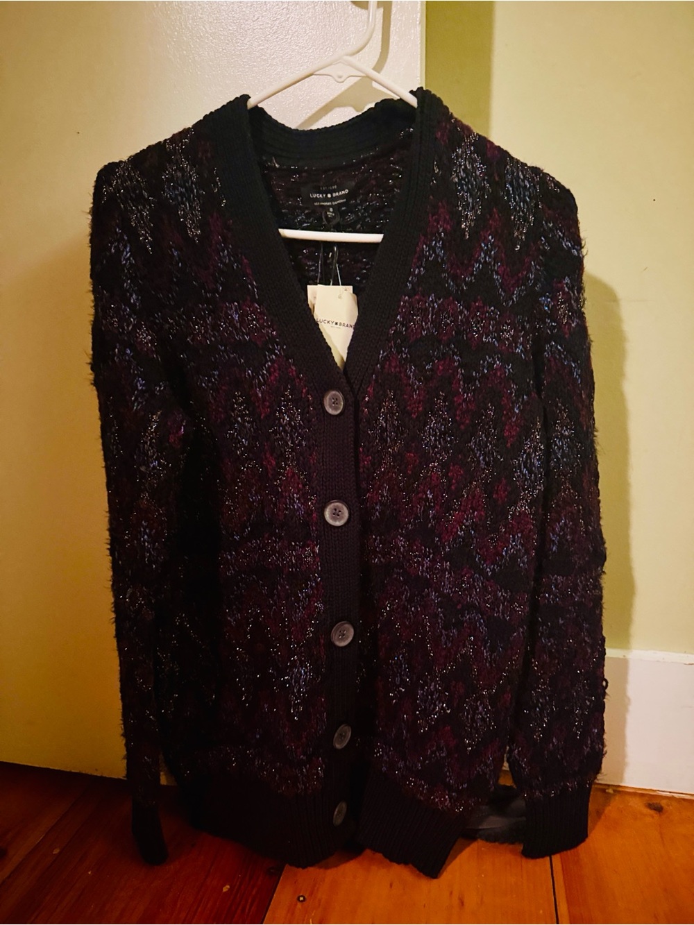 Lucky Brand Dark Plum and Black Button-Up Cardigan
